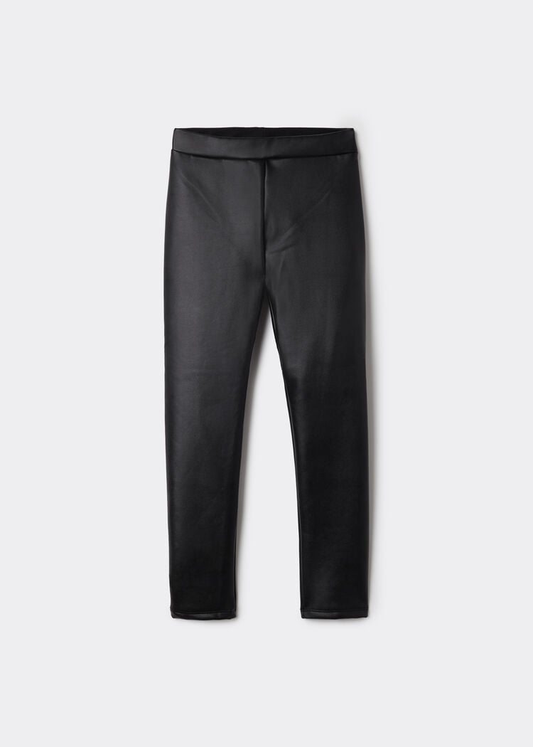 Girls’ leather effect thermal leggings