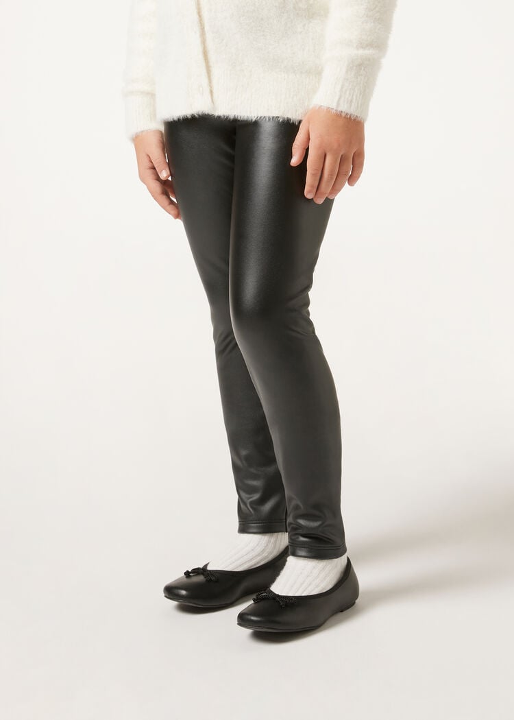 Girls’ leather effect thermal leggings
