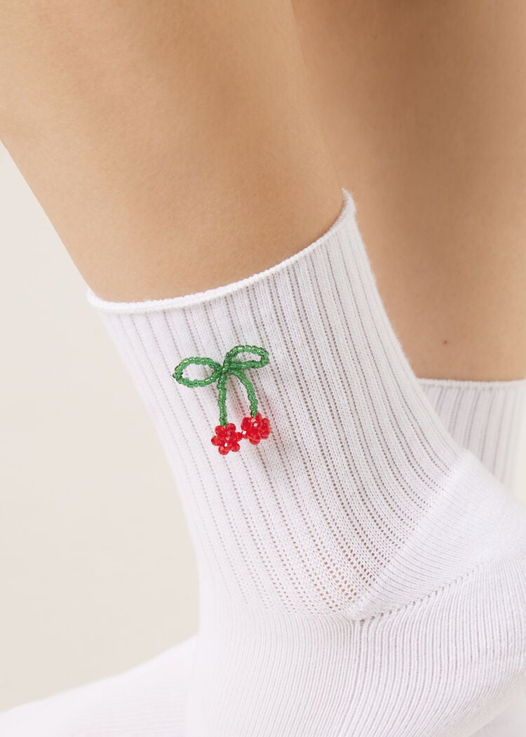 Cherry appliqué socks