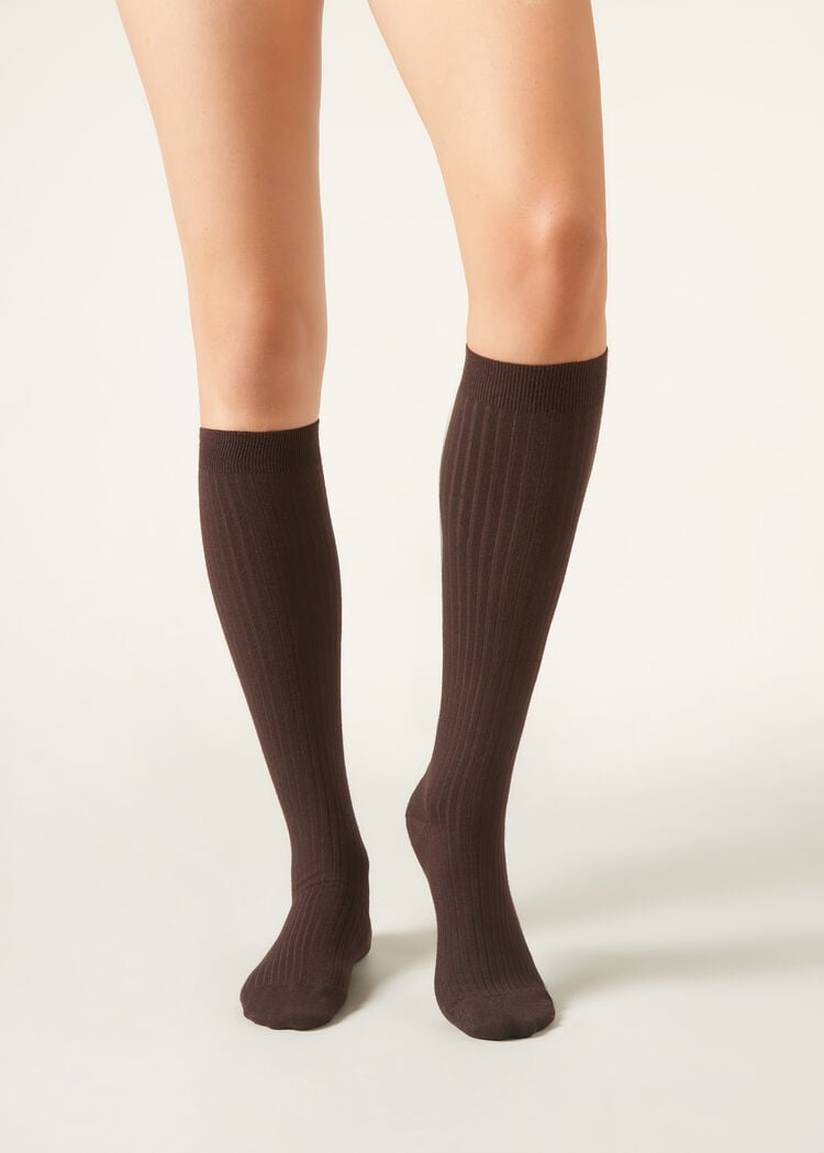 Long ribbed cashmere socks