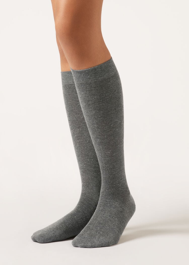 Glitter long socks with cashmere