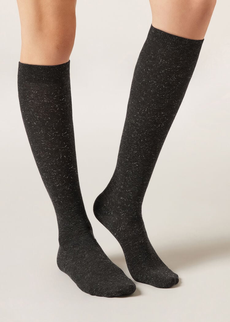 Glitter long socks with cashmere