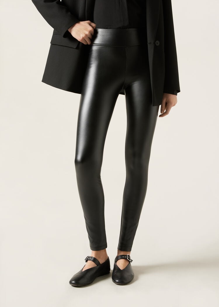 Faux leather thermal leggings