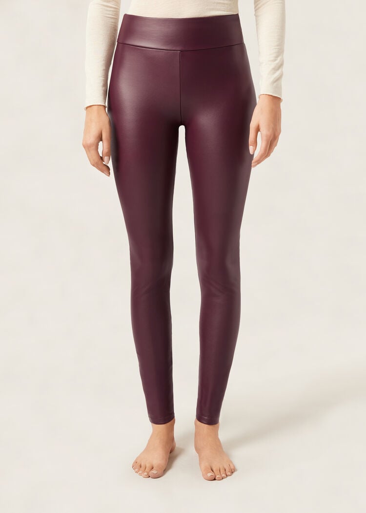 Faux leather thermal leggings