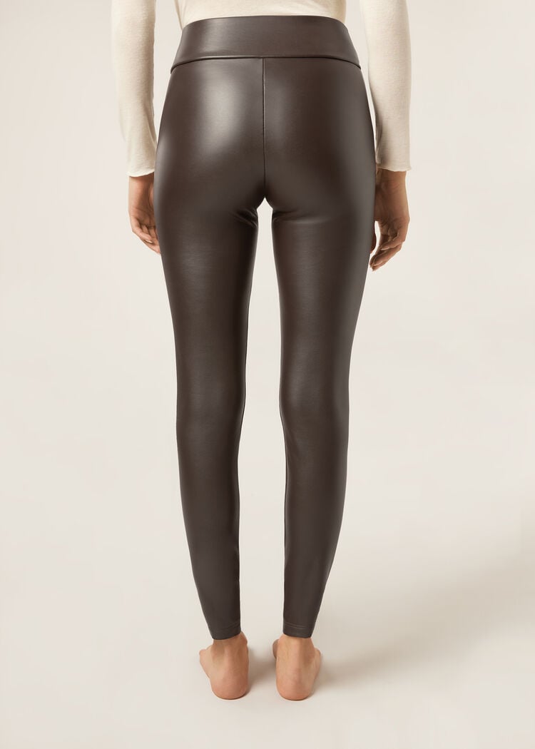 Faux leather thermal leggings