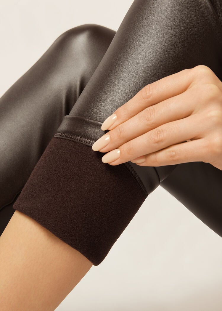 Faux leather thermal leggings