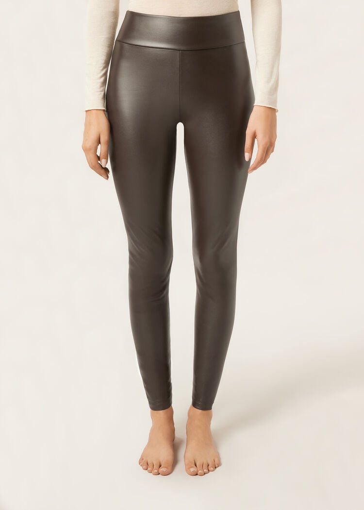 Faux leather thermal leggings