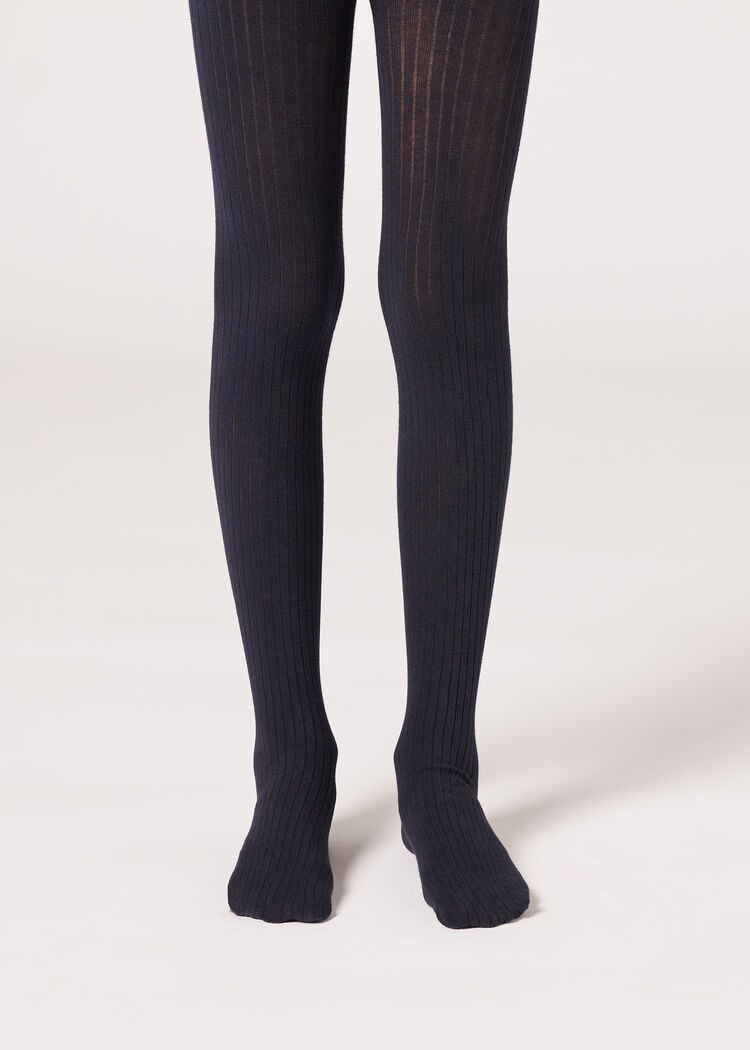 Girls’ ribbed cotton tights