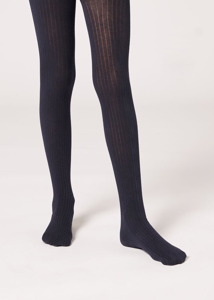 Girls’ ribbed cotton tights