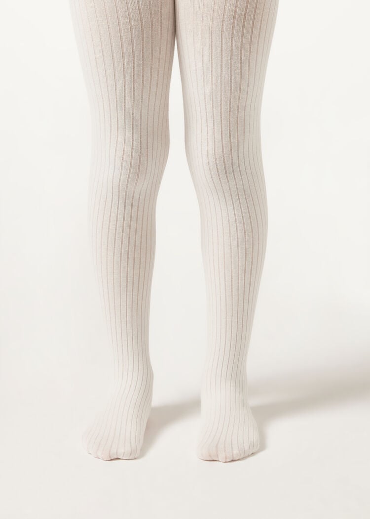 Girls’ ribbed cotton tights