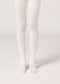 Girls’ ribbed cotton tights with bow