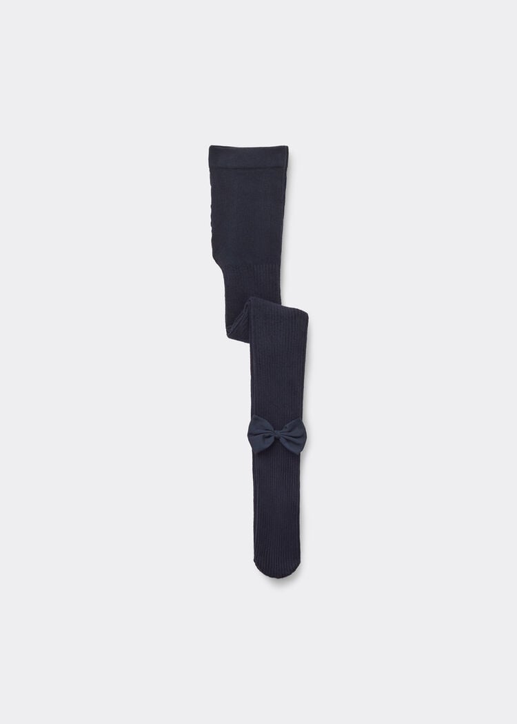 Girls’ ribbed cotton tights with bow