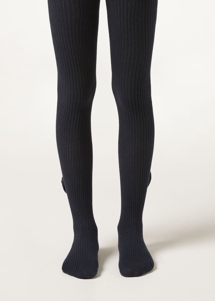 Girls’ ribbed cotton tights with bow