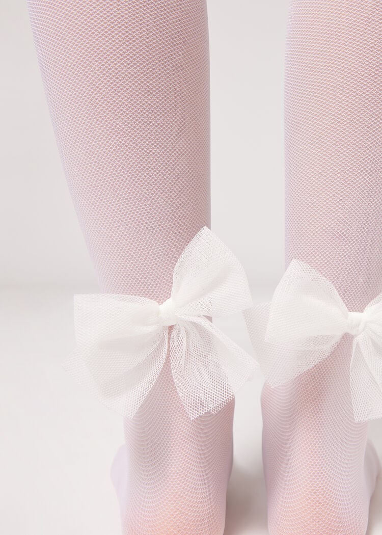 Girls’ 30 denier tulle tights with bow