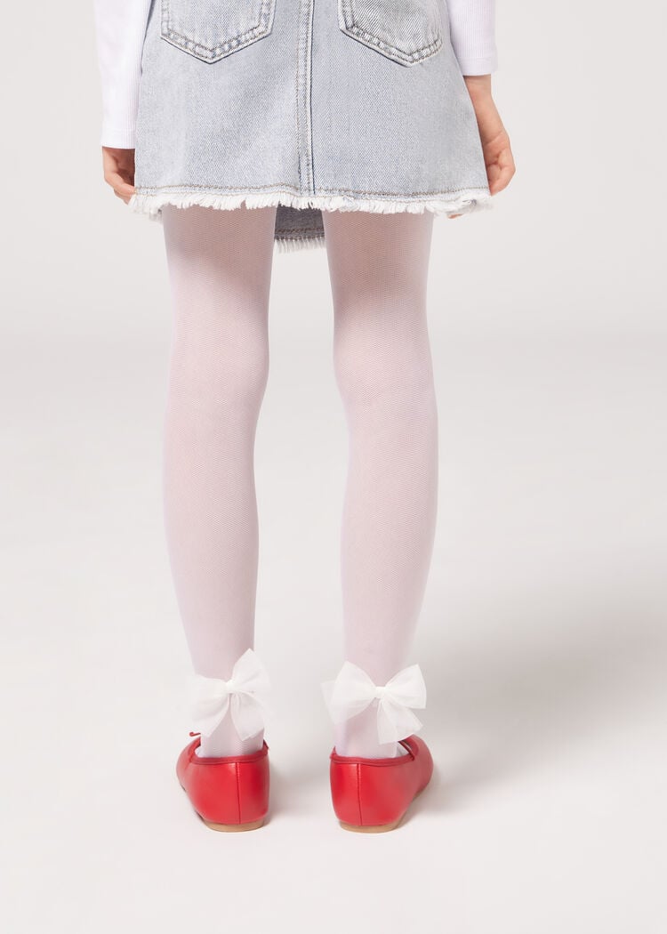 Girls’ 30 denier tulle tights with bow