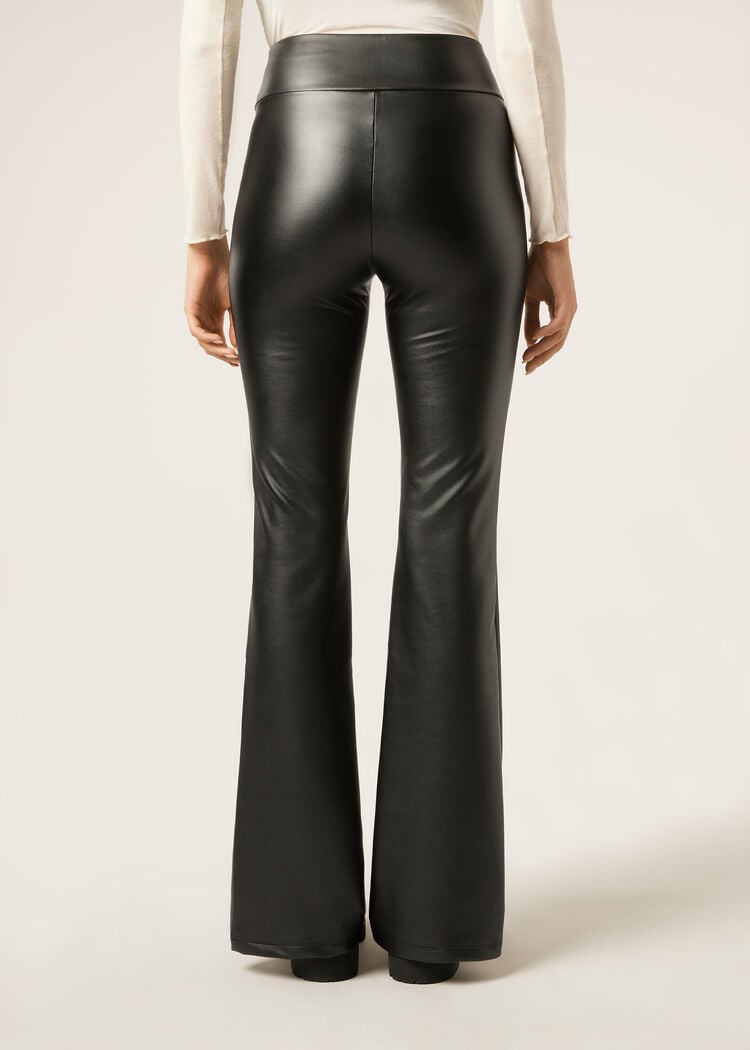 Thermal flared pants with coated effect