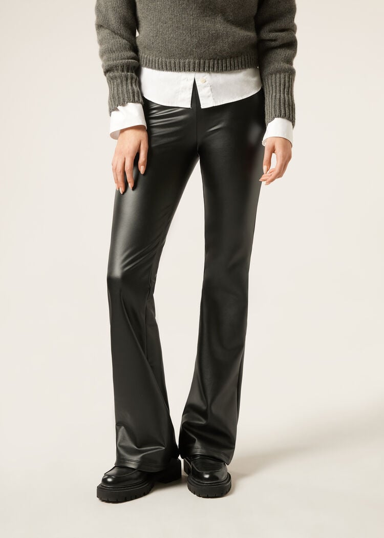 Thermal flared pants with coated effect
